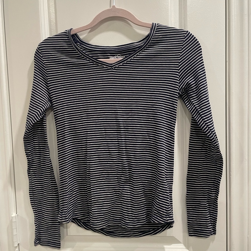 Eddie Bauer navy striped shirt